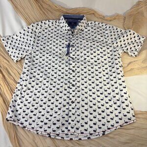 Tropical Collection Men's Short Sleeve Whale Themed Collar Button Down Top Size